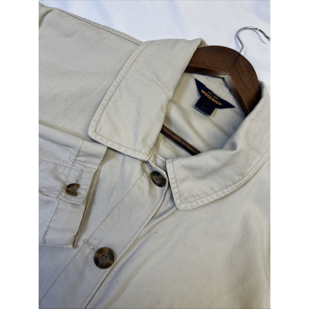 WOOLRICH Flannel Men's‎ XL Beige Solid Button-Up Long Sleeve Shirt - All Cotton